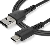 StarTech.com 2m USB A to USB C Charging Cable - Durable Fast Charge &amp; Sync USB 2.0 to USB Type C Data Cord - Rugged TPE Jacket Aramid Fiber M/M 60W Black - Samsung S10, iPad Pro, Pixel (RUSB2AC2MB) Black 2m
