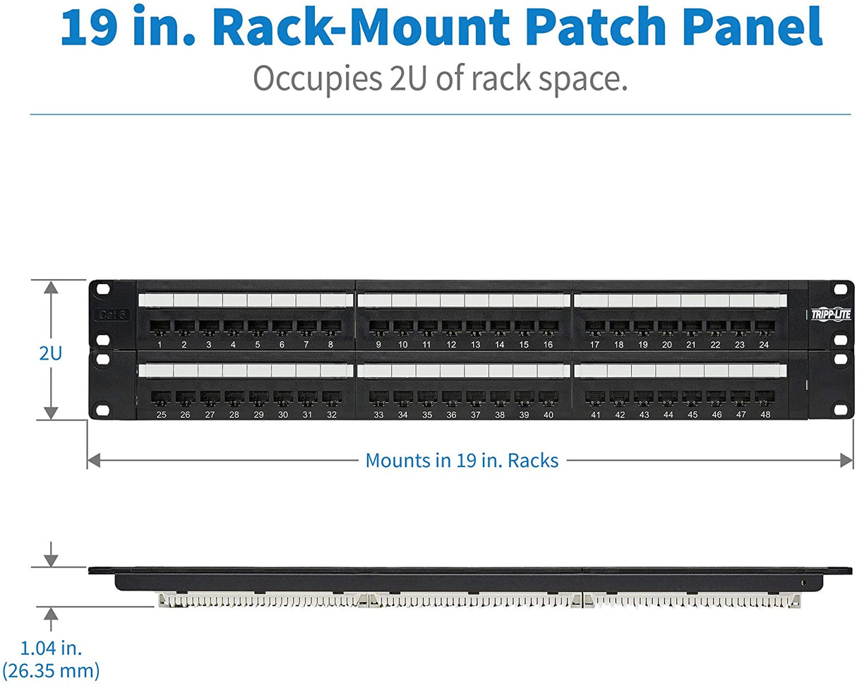 Tripp Lite 48-Port 2U Rackmount Cat6 110 Patch Panel 568B, RJ45 Ethernet(N252-048) , Black 48-Port (2U)