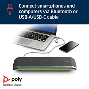 Poly - Sync 60 Smart Speakerphone for Conference Rooms (Plantronics) - Connect to PC/Mac via Combined USB-A/USB-C Cable, Smartphones via Bluetooth - Works with Teams (Certified), Zoom &amp; More