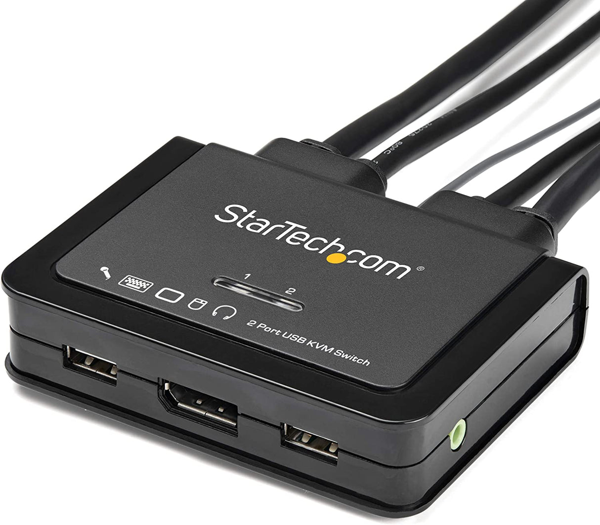 StarTech.com 2 Port DisplayPort KVM Switch - 4K 60Hz - Compact Dual Port UHD DP 1.2 USB Desktop KVM Switch with 4ft Cables &amp; Audio - Bus Powered &amp; Remote Switching - MacBook ThinkPad (SV211DPUA4K)