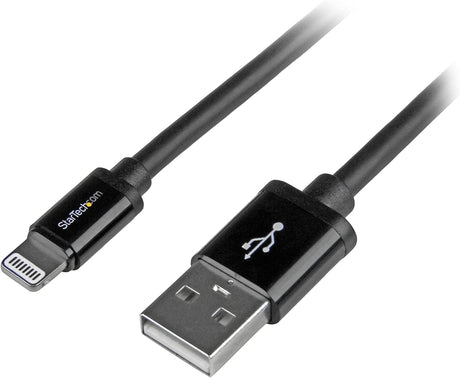 StarTech.com 2m (6ft) Long Black Apple 8-pin Lightning Connector to USB Cable for iPhone / iPod / iPad - Charge and Sync Cable (USBLT2MB) 6ft Black