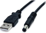 StarTech.com 2m USB to Type M Barrel Cable - USB to 5.5mm 5V DC Cable - USB to Barrel Jack 5V DC Plug (USB2TYPEM2M) Black 6 ft / 2m Type M