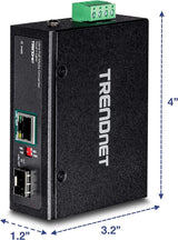 TRENDnet Hardened Industrial SFP to Gigabit UPoE Media Converter, IP30 Rated Housing, Includes DIN-Rail &amp; Wall Mounts, Operating Temp. -40 to 75 °C (-40 to 167 °F), TI-UF11SFP, Black