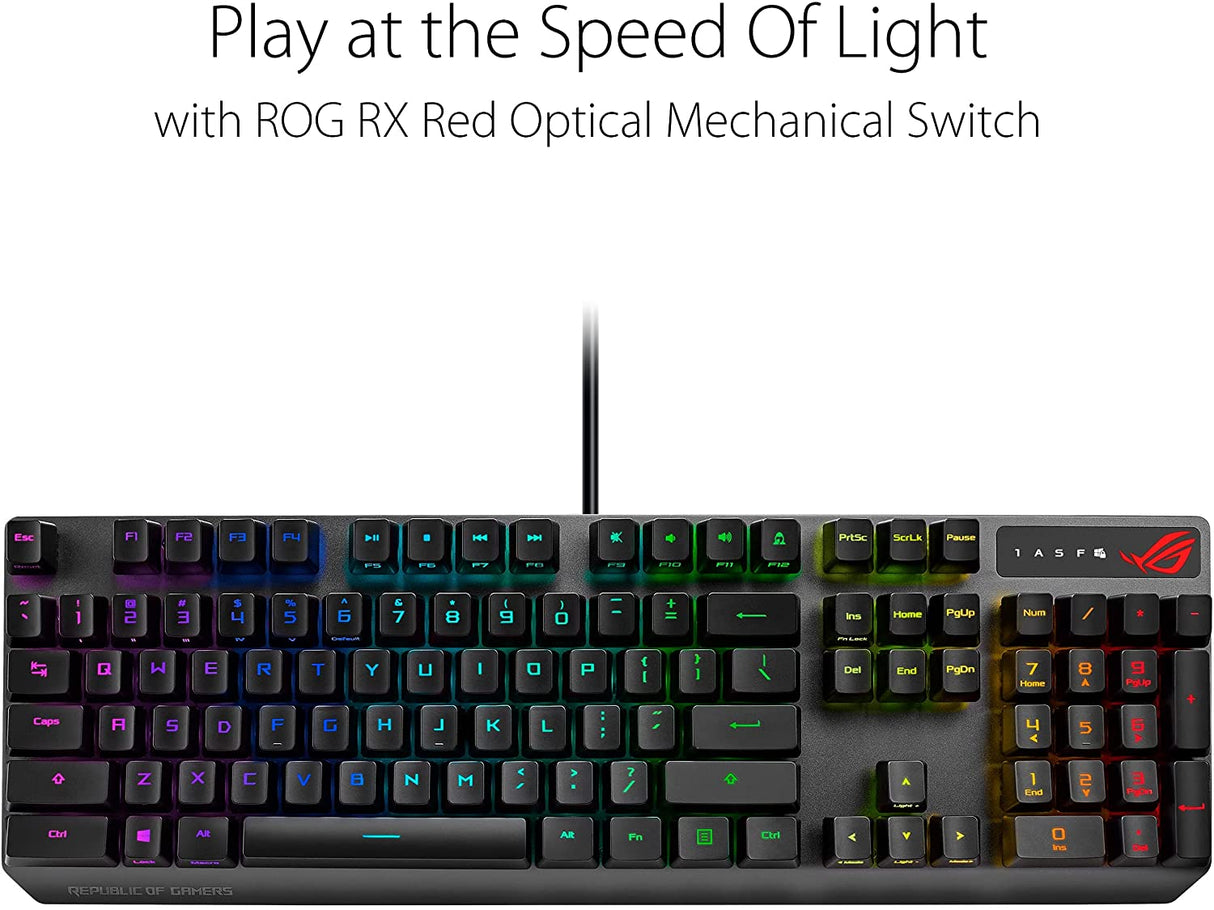 ASUS ROG Strix Scope RX Gaming Keyboard | ROG RX Optical Mechanical Blue Switches, Programmable Macro, Aura Sync RGB Lighting, USB 2.0 Passthrough, IP57 Waterproof &amp; Dust Resistance, Alloy Top Plate ROG Blue Optical Switches
