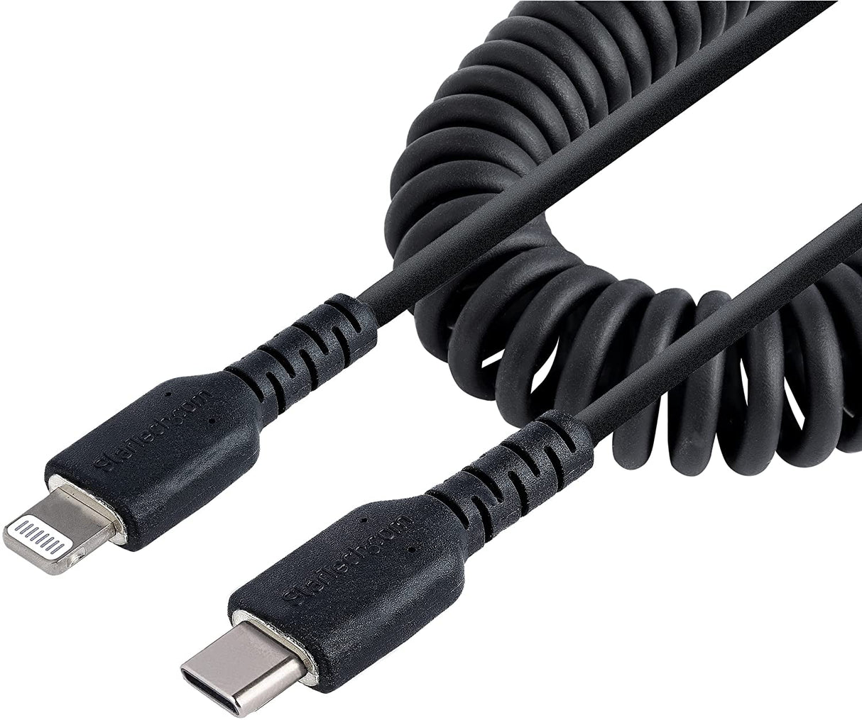 StarTech.com 1m (3ft) USB C to Lightning Cable, MFi Certified, Coiled iPhone Charger Cable, Black, Durable TPE Jacket Aramid Fiber, Heavy Duty Coil Lightning Cable (RUSB2CLT1MBC) 1m / 3ft USB-C