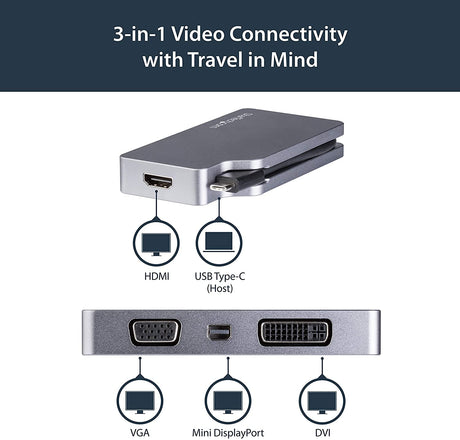 StarTech.com USB C Multiport Video Adapter with HDMI, VGA, Mini DisplayPort or DVI - USB Type C Monitor Adapter to HDMI 1.4 or mDP 1.2 (4K) - VGA or DVI (1080p) - Space Gray Aluminum (CDPVDHDMDPSG) Space Grey