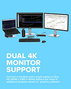 VisionTek VT4000 Universal Dual 4K Laptop Monitor Docking Station, Dual UHD Video, HDMI, DisplayPort, USB 3.0, USB-C, RJ45 Ports, for Mac &amp; Windows (901005), Black