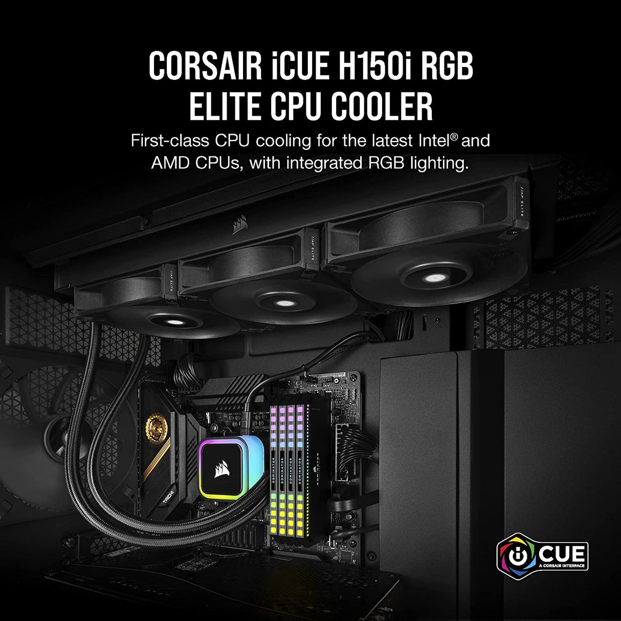 Corsair iCUE H150i RGB Elite Liquid CPU Cooler (16 Dynamic RGB LEDs, 120mm AF Elite Series FDB Fans, 360mm Radiator, iCUE Software Compatible, LGA 1700, 1200, 115X, 2066, and AM4 Sockets) Black