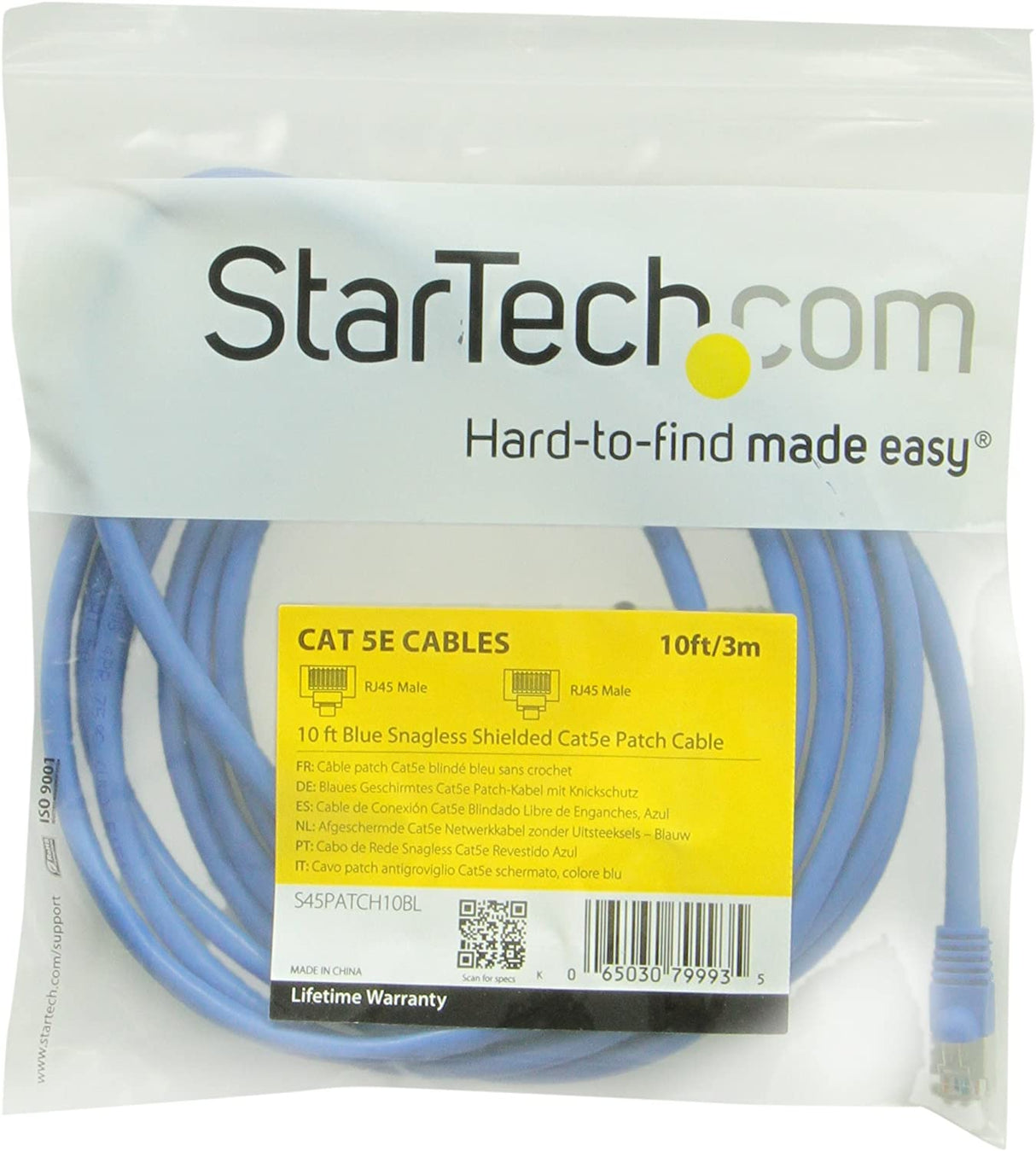 StarTech.com 10 ft Cat5e Blue Snagless Shielded RJ45 F/UTP Cat 5e Patch Cable - 10ft Patch Cord (S45PATCH10BL) Blue 10 ft