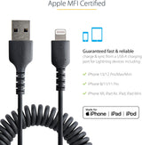StarTech.com 1m (3ft) USB to Lightning Cable, MFi Certified, Coiled iPhone Charger Cable, Black, Durable TPE Jacket Aramid Fiber, Heavy Duty Coil Lightning Cable (RUSB2ALT1MBC) 1m / 3ft USB-A