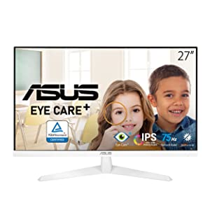 ASUS VY279HE-W 27” 1080P Monitor - White, Full HD, 75Hz, IPS, Adaptive-Sync/FreeSync, Eye Care Plus, Color Augmentation, Rest Reminder, Antibacterial Surface, HDMI, VGA, Frameless, VESA Wall Mountable 27" IPS FHD 1ms Rest Reminder (White)