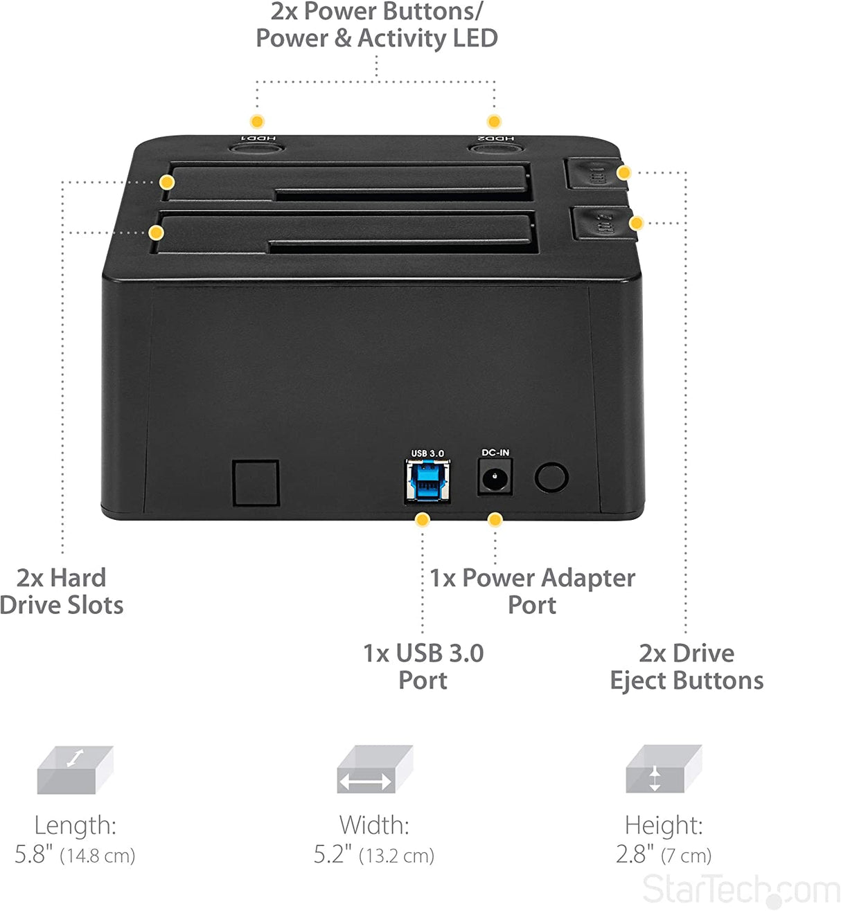 StarTech.com Dual-Bay USB 3.0 To SATA Hard Drive Docking Station, USB Hard Drive Dock, External 2.5/3.5" SATA I/II/III, SSD/HDD Docking Station, Hot-Swap Hard Drive Bay, Top-Loading (SDOCK2U33) USB 3.0 Dual Bay