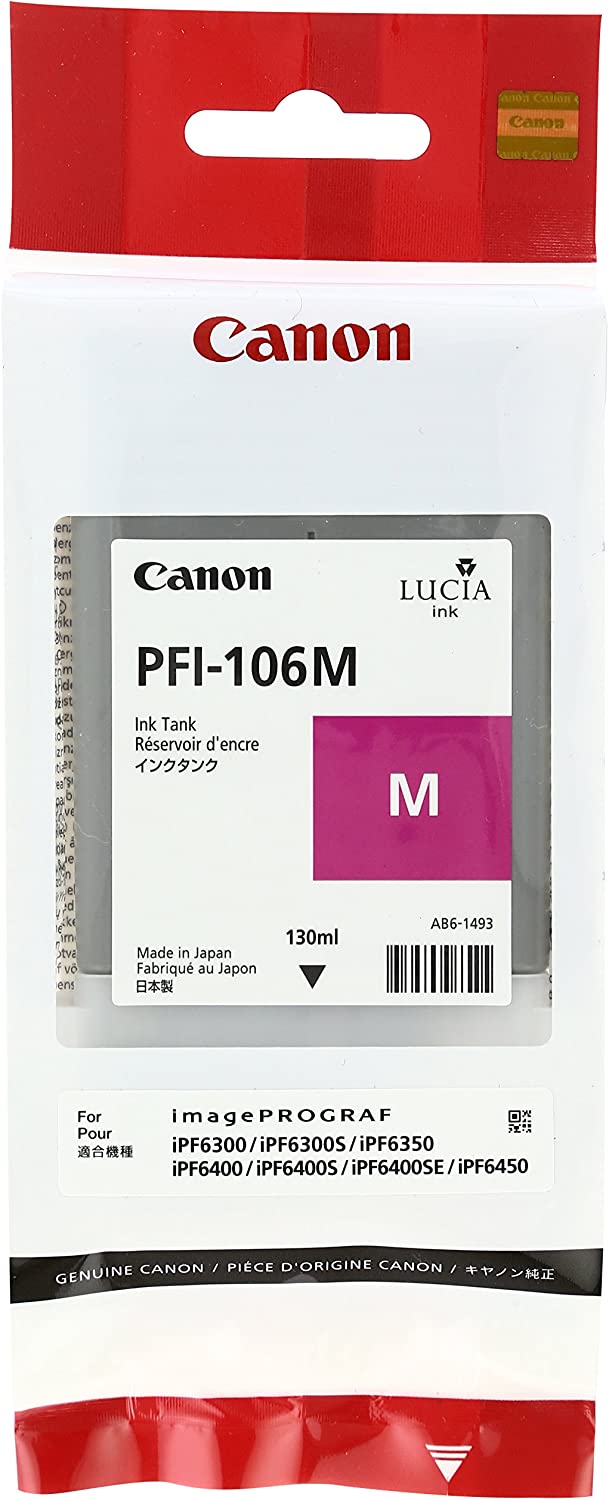 Canon PFI-106M 6623B001AA imagePROGRAF iPF6400 iPF6450 Ink Cartridge (Magenta) in Retail Packaging