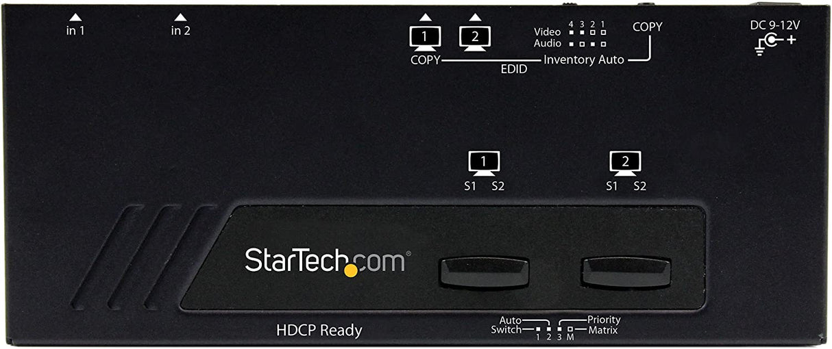 StarTech.com 2x2 HDMI Matrix Switch with Remote - 1080p Automatic &amp; Priority Switcher - Video Wall Auto Selector Splitter Box - Audio Out (VS222HDQ) HDMI 2x2