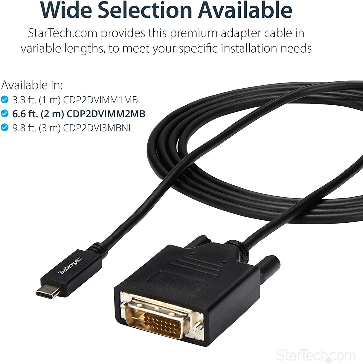 StarTech.com USB-C to DVI Cable - 6 ft / 2m - 1080p - 1920x1200 - USB-C DVI Monitor Cable - USB C Cable - Computer Monitor Cable (CDP2DVIMM2MB) 6.6 feet