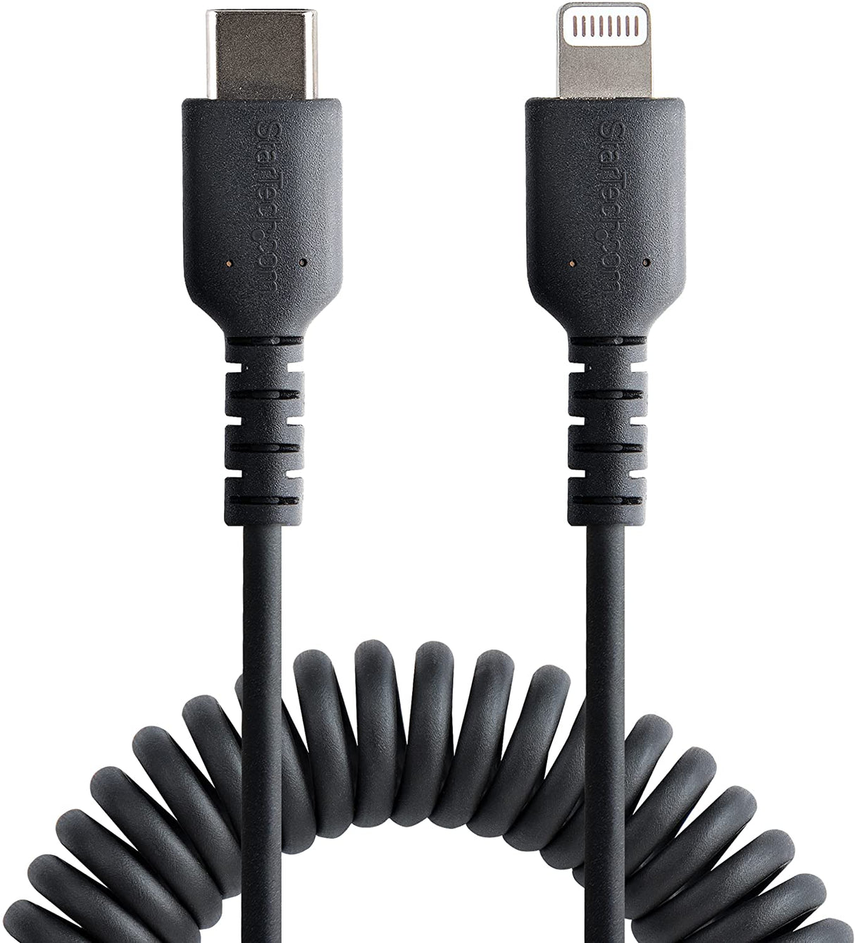 StarTech.com 20in / 50cm USB C to Lightning Cable, MFi Certified, Coiled iPhone Charger Cable, Black, Durable TPE Jacket Aramid Fiber, Heavy Duty Coil Lightning Cable (RUSB2CLT50CMBC) 50cm / 20 in USB-C