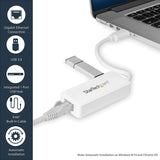 StarTech.com USB 3.0 to Gigabit Ethernet Adapter NIC w/ USB Port (White) - USB 3.0 NIC - 10/100/1000 Mbps USB 3.0 LAN Adapter (USB31000SPTW) White w/ 1 USB Port