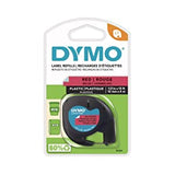 DYMO LetraTag Labeling Tape for LetraTag Label Makers, Black print on Red Plastic tape, 1/2'' W x 13' L, 1 roll (91333)