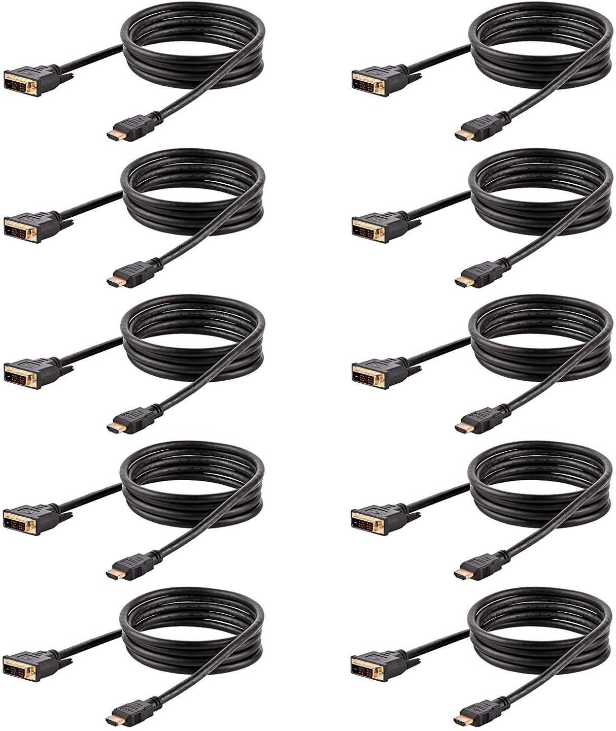 StarTech.com 6ft (1.8m) HDMI to DVI Cable, DVI-D to HDMI Display Cable (1920x1200p), 10 Pack, Black, 19 Pin HDMI to DVI-D Cable Adapter M/M, Digital Monitor Cable, DVI to HDMI Cord (HDMIDVIMM610PK) 6 ft / 2 m 10 pack