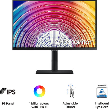 SAMSUNG S60A Series 27-Inch WQHD (2560x1440) Computer Monitor, 75Hz, IPS Panel, HDMI, HDR10 (1 Billion Colors), Height Adjustable Stand, TUV-Certified Intelligent Eye Care (LS27A600NWNXGO) 27 Inches