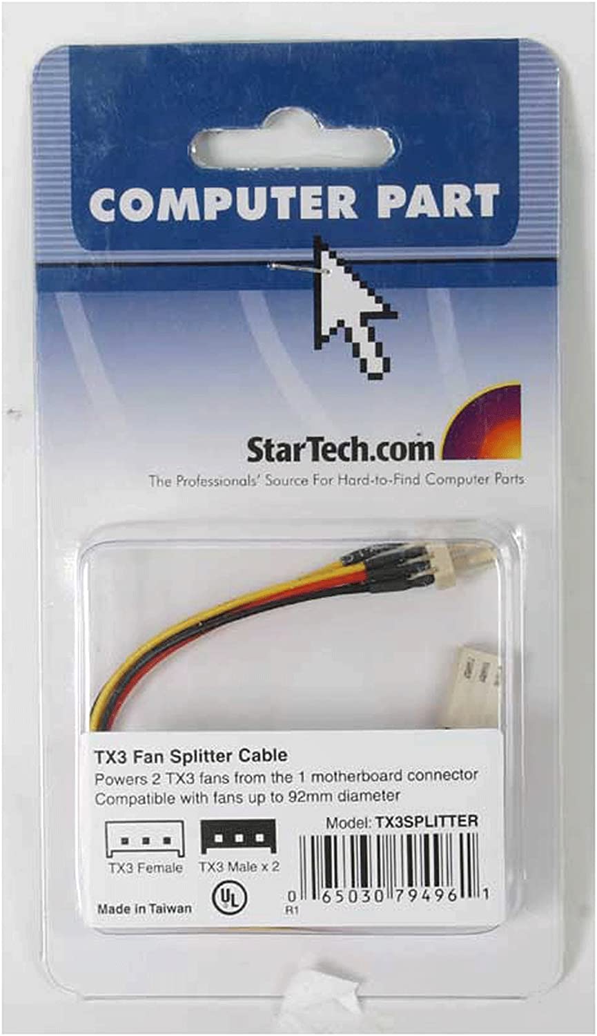 StarTech.com 6in TX3 Fan Power Splitter Cable - Fan Power Splitter - 3 pin Internal Power (F) to 3 pin Internal Power (M) - 5.9 in - TX3SPLITTER 3 Pin Splitter 6in