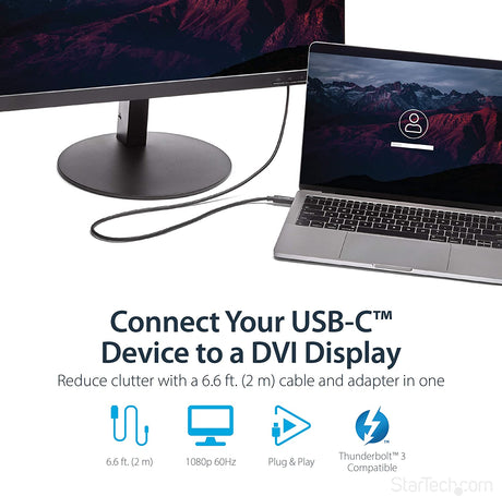 StarTech.com USB-C to DVI Cable - 6 ft / 2m - 1080p - 1920x1200 - USB-C DVI Monitor Cable - USB C Cable - Computer Monitor Cable (CDP2DVIMM2MB) 6.6 feet