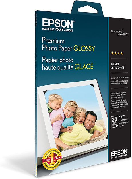 Epson S041464 Premium Photo Paper, 68 lbs., High-Gloss, 5 x 7 (Pack of 20 Sheets) 5x7 Inches 20 Sheets Photo Paper