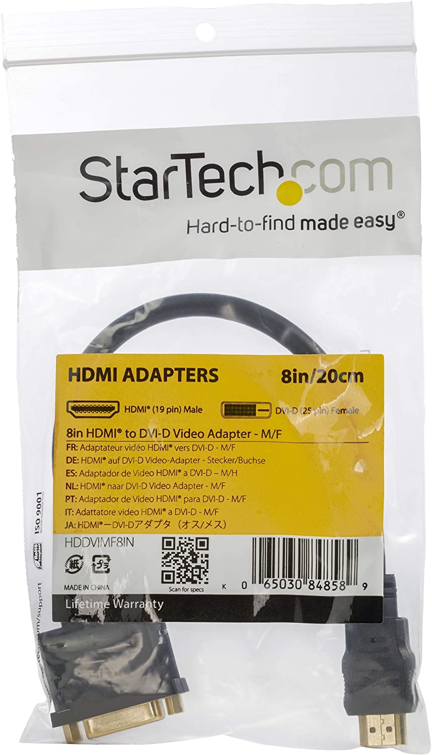 StarTech.com HDMI Male to DVI Female Adapter - 8in - 1080p DVI-D Gender Changer Cable (HDDVIMF8IN) HDMI (M) to DVI (F) Standard Packaging