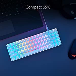 ASUS ROG Falchion Ace 65% RGB Compact Gaming Mechanical Keyboard, Lubed ROG NX Brown Switches &amp; Switch Stabilizers, Sound-Dampening Foam, PBT Keycaps, Wired with KVM, Three Angles, Cover Case-White