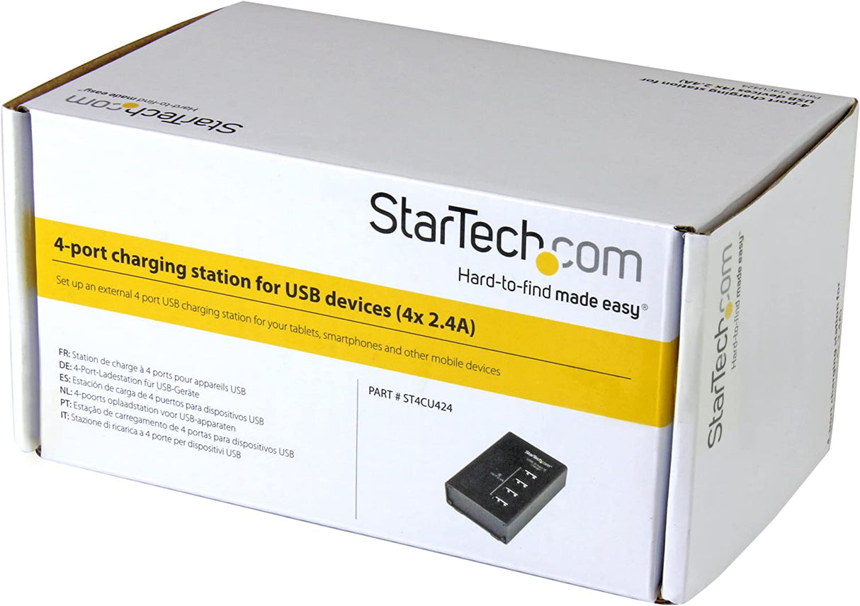 StarTech.com 4-Port Charging Station for USB Devices with Smart Charging - 48W/9.6A - Dedicated Desktop Multi-Device USB Charging Station (ST4CU424)