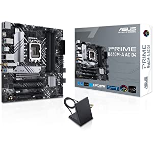 ASUS Prime B660M-A AC D4 LGA 1700(Intel 12th Gen) mATX Motherboard (PCIe 4.0,DDR4,2X M.2 PCIe 4.0 Slots,Wi-Fi 5,Front USB 3.2 Gen 1 Type-C, Addressable Gen 2 headers,ASUS 5X Protection III)