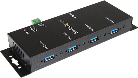 StarTech.com 4-Port USB 3.0 Hub - Metal Industrial USB-A Hub - Wall or Desk Mountable USB Data Hub - TAA Compliant USB Expander Hub (ST4300USBM)