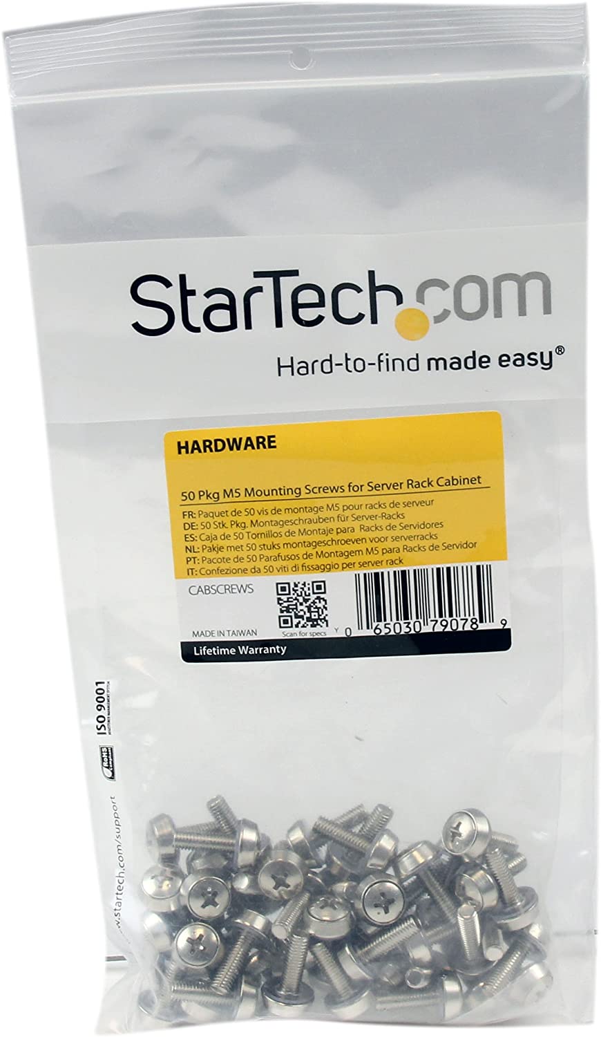 StarTech.com M5 Mounting Screws for Server Racks and Cabinets - 50 Pack - Screw kit (pack of 50) - CABSCREWS Silver Mounting Screws Silver Mounting Screws
