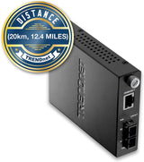 TRENDnet Intelligent 1000Base-T to 1000Base-LX/SX Single Mode SC Fiber Media Converter (20KM, 12.4Miles), Fiber to Ethernet Converter, SC Type Fiber Port, RJ-45,Lifetime Protection, TFC-1000S20 , Black 20 KM
