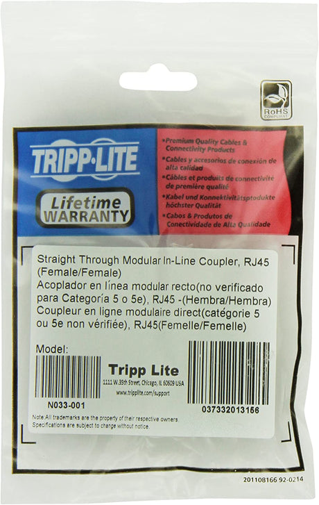 Tripp Lite N033-001 Modular Coupler Straight RJ45F/F