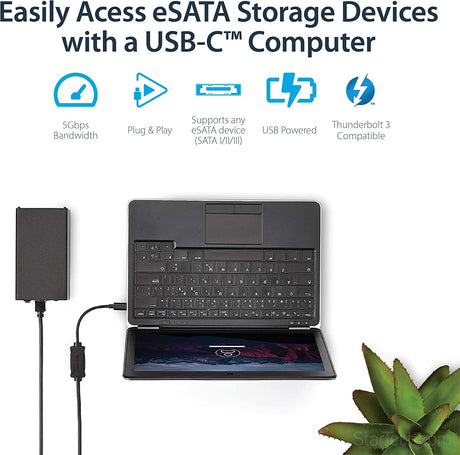 StarTech.com USB C to eSATA Cable - 3 ft / 1m - 5Gbp - for HDD/SSD/ODD - External Hard Drive Adapter - USB 3.0 to eSATA Converter (USB3C2ESAT3)