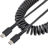 StarTech.com 20in (50cm) USB C Charging Cable, Coiled Heavy Duty Fast Charge &amp; Sync USB-C Cable, USB 2.0 Type-C Cable, Rugged Aramid Fiber, Durable Male to Male USB Cable, Black (R2CCC-50C-USB-CABLE)