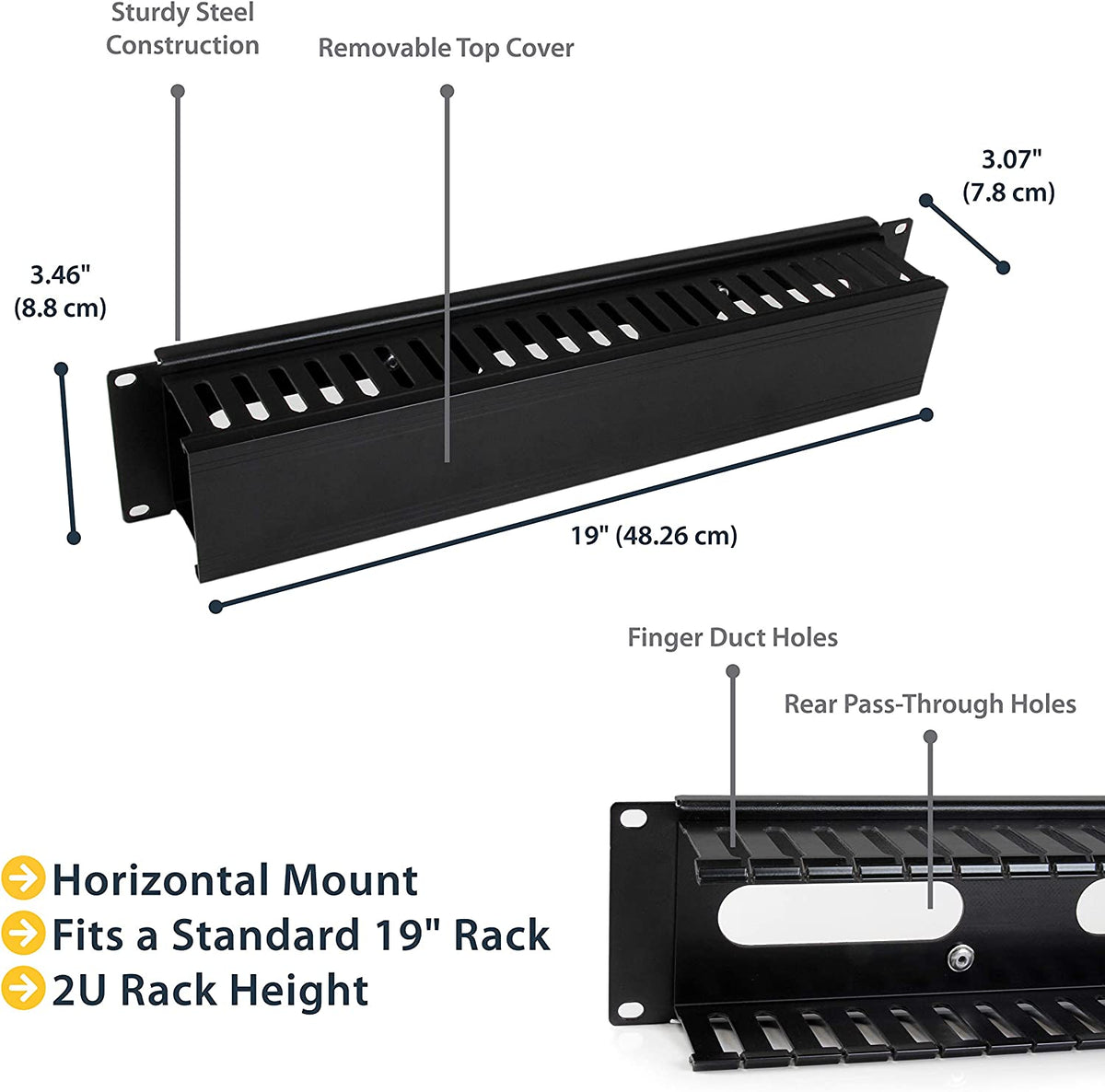 Sequel Finger Racks StarTech 2U Horizontal Finger Duct Rack Cable Management Panel with Co ...