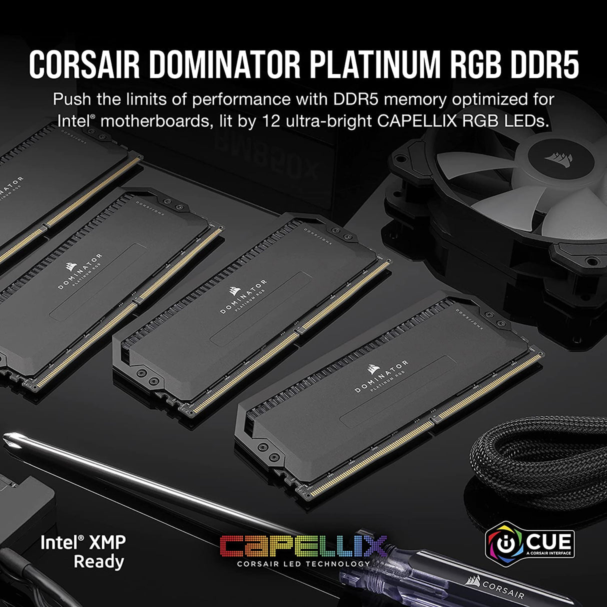 Corsair Dominator Platinum RGB DDR5 32GB (2x16GB) 5600MHz C36 Intel Desktop Memory (Onboard Voltage Regulation, Corsair DHX Cooling, 12 Ultra-Bright CAPELLIX RGB LEDs) Black (CMT32GX5M2X5600C36) 5600 MHz
