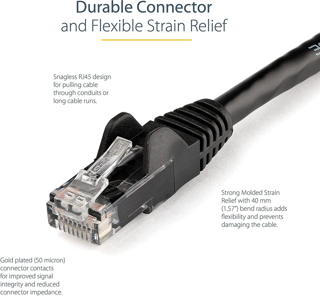 StarTech.com 100ft CAT6 Ethernet Cable - Black CAT 6 Gigabit Ethernet Wire -650MHz 100W PoE RJ45 UTP Category 6 Network/Patch Cord Snagless w/Strain Relief Fluke Tested UL/TIA Certified (N6PATCH100BK) Black 100 ft / 30 m 1 Pack