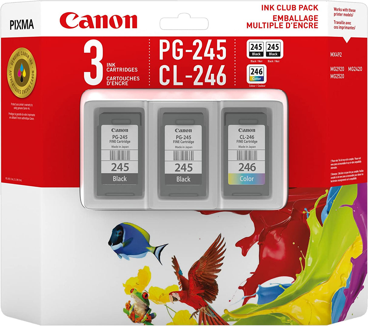 Canon 8279B005 Pg-245 Twin/ Cl-246 Genuine Ink Club Pack Ink Tri-Colour/Black 3 pack Ink