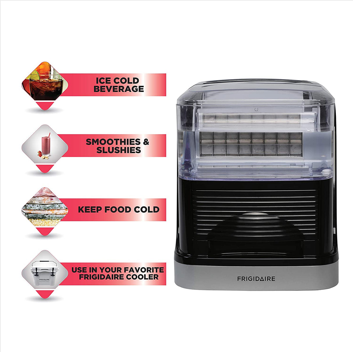 Frigidaire EFIC229-VCM FRIGIDAIRE-33LBS per day Square Clear Cube COMPACT ICE MAKER-Viewing Window-Silver, Standard