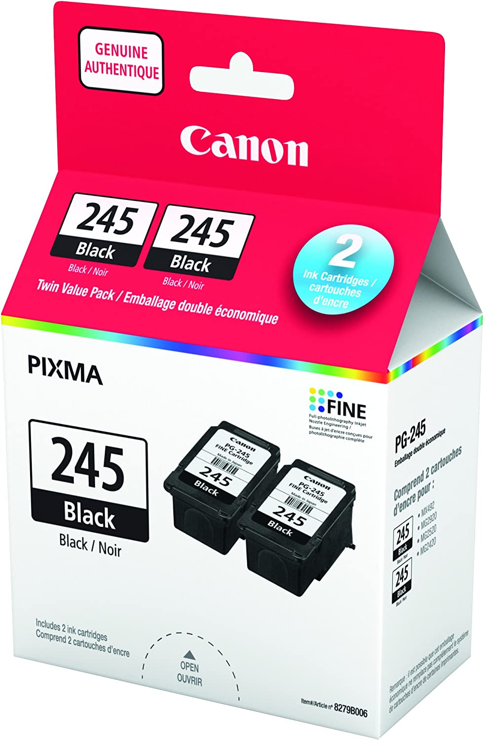 Canon Genuine Pg-245 Ink Twin Pack Black 2 pack Ink