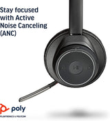 Plantronics - Voyager Focus UC (Poly) - Bluetooth Dual-Ear (Stereo) Headset with Boom Mic -USB-A Active Noise Canceling -Connects to PC/Mac Compatible - Works with Teams (Certified), Zoom (w/o Stand)