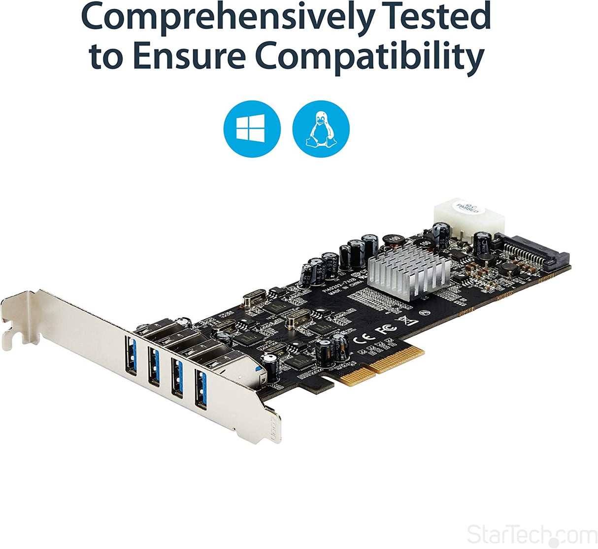 StarTech.com 4 Port USB 3.0 PCIe Card w/ 4 Dedicated 5Gbps Channels (USB 3.1 Gen 1) - UASP - SATA / LP4 Power - PCI Express Adapter Card (PEXUSB3S44V)