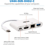 Tripp Lite USB C to HDMI Multiport Video Adapter Converter 4K w/ USB-A Hub, USB-C PD Charging Port &amp; Gigabit Ethernet Port, Thunderbolt 3 Compatible, USB Type C, USB Type-C (U444-06N-H4GU-C),White White HDMI 4K