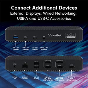 VisionTek VT7000 Universal USB-C Docking Station 3X 4K Displays with 100W Power Delivery – 3X USB-A, 2X USB-C for Windows, Chromebook and Mac, Including M1 and M1 Pro - 901468 Black