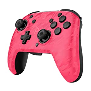 PDP Gaming Faceoff Deluxe Wireless Switch Pro Controller - Pink Camo / Camouflage - Officially Licensed by Nintendo - Customizable buttons, sticks, triggers, and paddles - Motion Sensing Controllers Pink Camo Wireless Controller