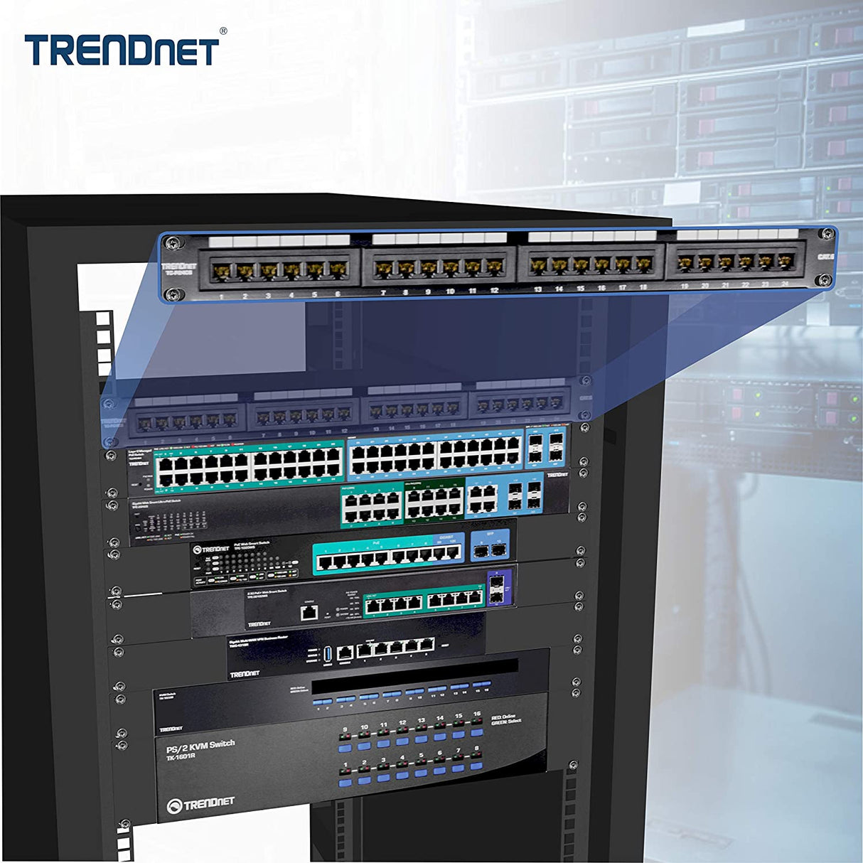 TRENDnet 24-Port Cat6 Unshielded Patch Panel, Wallmount or Rackmount, Compatible with Cat3,4,5,5e,6 Cabling, For Ethernet, Fast Ethernet, Gigabit Applications, Black, TC-P24C6