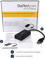 StarTech.com 2 Port USB 3.0 Hub with Ethernet - USB 3.0 x 2 - Gigabit Ethernet Network Adapter for Windows/Mac/Chrome (USB31000S2H) Black 2x USB-A Black